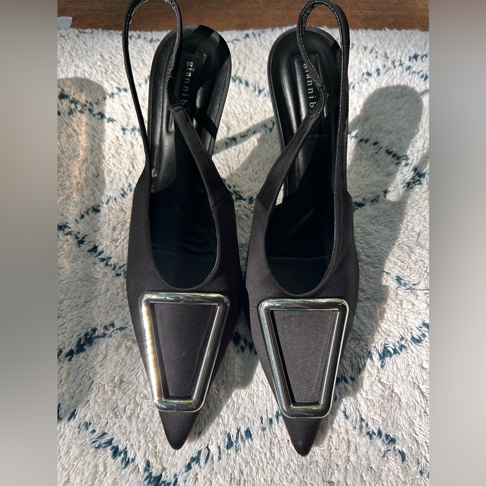 Gianni Bini black satin slingback pumps
